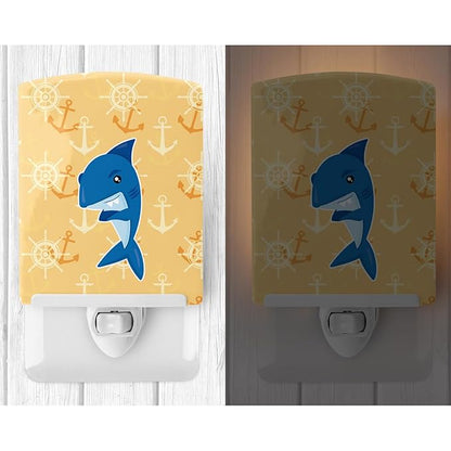 Caroline's Treasures BB6946CNL Shark on Beige Nautical Ceramic Night Light Compact, UL-Certified, Ideal for Bedroom, Bathroom, Nursery, Hallway, Kitchen, 6x4x3, Multicolor