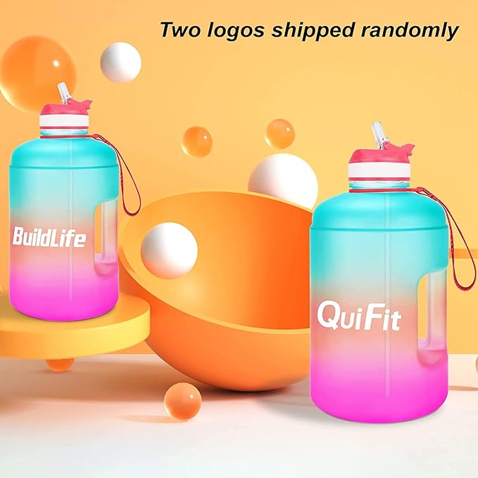 QuiFit Motivational Gallon Water Bottle - with Straw & Time Marker BPA Free Large Reusable Sport Water Jug with Handle for Fitness Outdoor Enthusiasts Leak-Proof