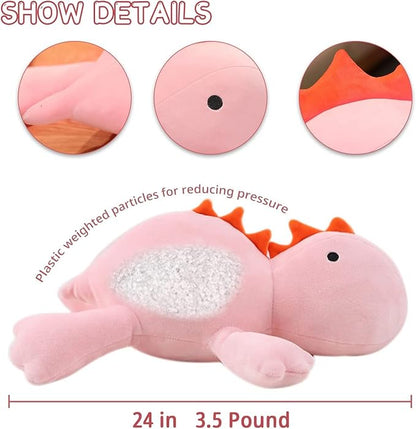 24" 3.4 lbs Weighted Dino Stuffed Toys, Cute Animals Plushie Dolls Pillow Gifts for Kids Adults (Pink 65cm)