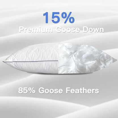 Airensky Goose Down Pillow, Bed Sleeping Hotel Collection Pillows Set of 2 King Size, 100% Organic Cotton Fabric, Breathable and Skin-Friendly for Back, Stomach or Side Sleepers (White, 20"x36")