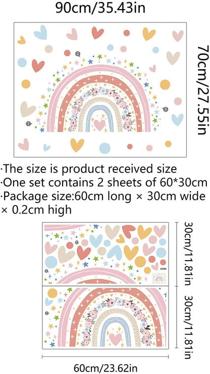 Large Boho Watercolor Rainbow Wall Decals Boho Love Stars Flowers Rainbow Wall Stickers for Girls' Room Kids Baby Nursery Bedroom Living Room Playroom Classroom Wall Decor