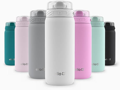 Ello Cooper 18oz Kids Stainless Steel Water Bottle with Straw and Carry Handle, Double Walled and Vacuum Insulated Metal, Leak Proof Locking Lid with Soft Silicone Spout, Reusable, BPA Free, White