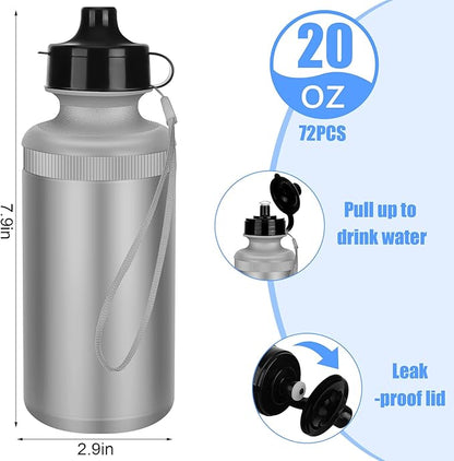 72 Pcs Sports Water Bottles Bulk 20 oz Plastic Water Bottles Reusable Squeeze Water Bottles Team Bottles with Pull Top Cap for Adults Kids Outdoor Cycling Fitness