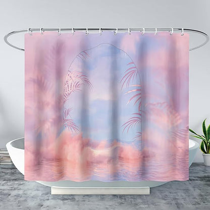 AILONEN Pink Wonderland Shower Curtain,Blue and Pink Sweet Bathroom Shower Curtain for Girls Kids Teens, 72" W*84" H Dream Sky Theme Shower Curtain Sets for Bathroom
