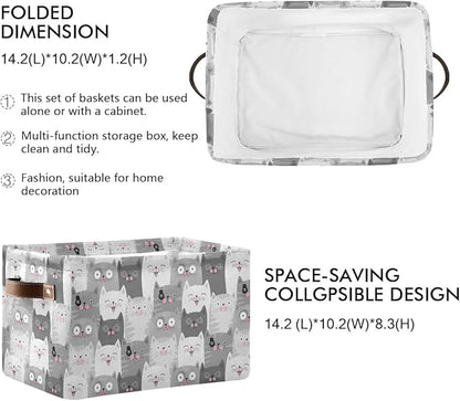 Cute Cats Storage Basket Fabric Storage Bin Laundry Baskets, Funny Cat Kitty Foldable Storage Boxes Organizer Bag for Baby Cloth Dog Toy Book Storage Cubes Shelf Closet Basket 16×12×8 Inches