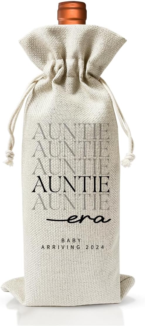 Auntie To Be Gift, Promoted to New Auntie Gift, Baby Announcement Gift for New Aunt, Becoming An Auntie, Baby Shower or Baby Party Favor Decor, Baby or Pregnancy Reveal Gift, Burlap Wine Bag