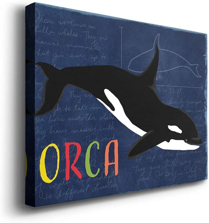 Renditions Gallery Canvas Animal Wall Art Modern Decorations Paintings Colorful Playful Orca Abstract Black & White Vibrant Artwork Canvas Prints for Kids Bedroom Nursery - 32"x48" LT33