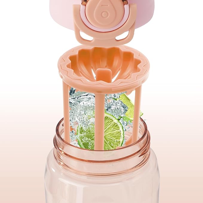 28oz Water Bottle with Fruit Infuser Strainer, BPA-Free Sports Water Bottle, One-Click Clear Water Bottle with Safety Lock for Office, Gym, Outdoors, Pink