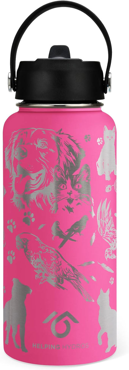 Animal Rescue Water Bottle | 32 oz Engraved Stainless Steel Vaccuum Sealed | Best Friends Pets & Animal Theme…