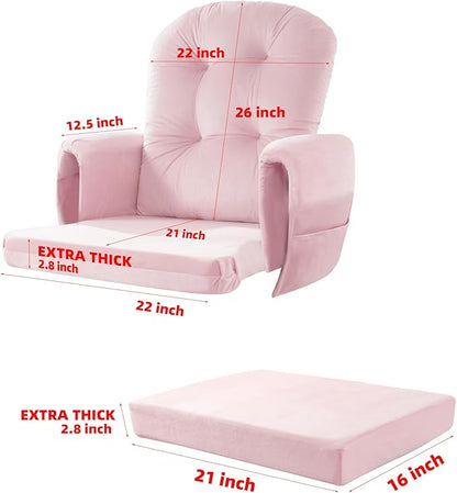 5 PCS Velvet Glider Rocker Replacement Cushions with Side Storage Pocket, Thickened & Supportive Cushions Set for Indoor Nursery Rocking Chair, Pink