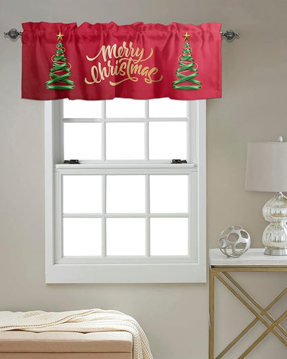 Vandarllin Merry Christmas Kitchen Curtains Valances for Windows Christmas Tree Rod Pocket Window Treatment for Kitchen/Living Room/Bedroom/Bathroom,42" X 12" -1 Panel, Winter Holidays