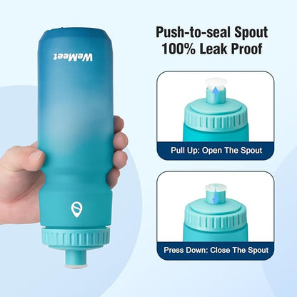 24oz Cycling Sports Bottle, Fits Most Bike Cages, Leak Proof Sport Water Bottle, BPA Free, Mountain Bike Squeeze Bottle with Capacity Scale (Black & Green Blue, 2 Pack)