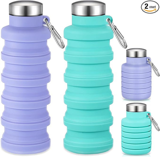 17oz Collapsible Water Bottles for Travel 500ml Reusable Foldable Silicone Water Bottle with Portable Buckle Silicone for Camping Hiking Sport
