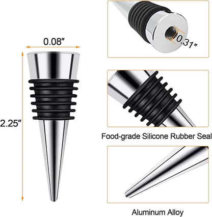 5 Pcs Wine Stopper, Stainless Steel Vacuum Bottle Stopper for Beverage, Wine Fresh, Reusable Wine Corks Tapered Storage Craft for Bar, Party, Wedding