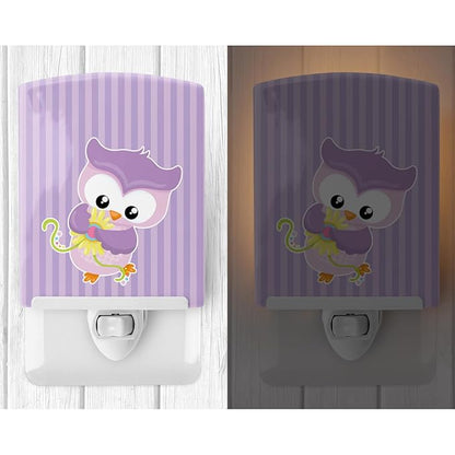 Caroline's Treasures BB9050CNL Girl Bird with Flowers Purple Ceramic Night Light Compact, UL-Certified, Ideal for Bedroom, Bathroom, Nursery, Hallway, Kitchen, 6x4x3, Multicolor