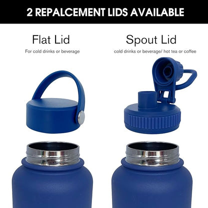 40oz Insulated Water Bottle ，Stainless Steel Sports Water Cup Flask with 2 Lids, Wide Mouth Travel Thermal Mug,Outdoor Sports Bottle（Dark Blue）