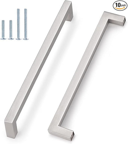 Probrico 10 Pack Kitchen Cabinet Drawer Handles Stainless Steel 10" Holes Distance Brushed Nickel Pulls 10.5" Total Length 10 Pack
