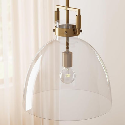 Nathan James Leigh Pendant Lighting, Hanging Ceiling Light with Oversized Glass Shade and Adjustable Cord, for Kitchen Island or Entryway, Vintage Brass/Clear