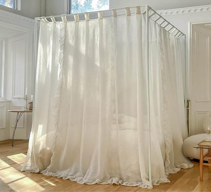 Mengersi Linen Canopy Bed Curtains,Bed Canopy Curtains Bed Drapes Sheer Curtains for Bedroom Decor (Ivory, King)
