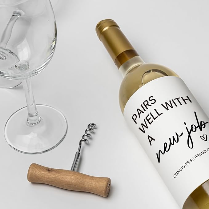 8 Pcs New Job Wine Labels, New Job Gifts for Women Men, Promotion Goodbye Farewell Leaving Job Gifts for Coworkers Women, Pairs Well with A New Job Wine Bottle Stickers Labels