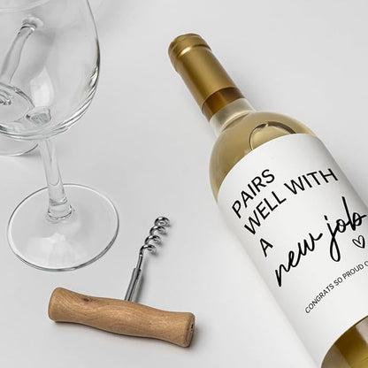 8 Pcs New Job Wine Labels, New Job Gifts for Women Men, Promotion Goodbye Farewell Leaving Job Gifts for Coworkers Women, Pairs Well with A New Job Wine Bottle Stickers Labels