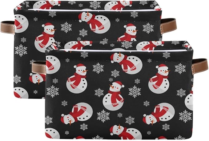 Winter Snowman Snowflake Storage Basket Fabric Laundry Baskets Christmas Holiday Xmas Decorations Storage Boxes Organizer Bag for Baby Cloth Dog Toy Book Storage Cubes Shelf Closet Bins 16×12×8