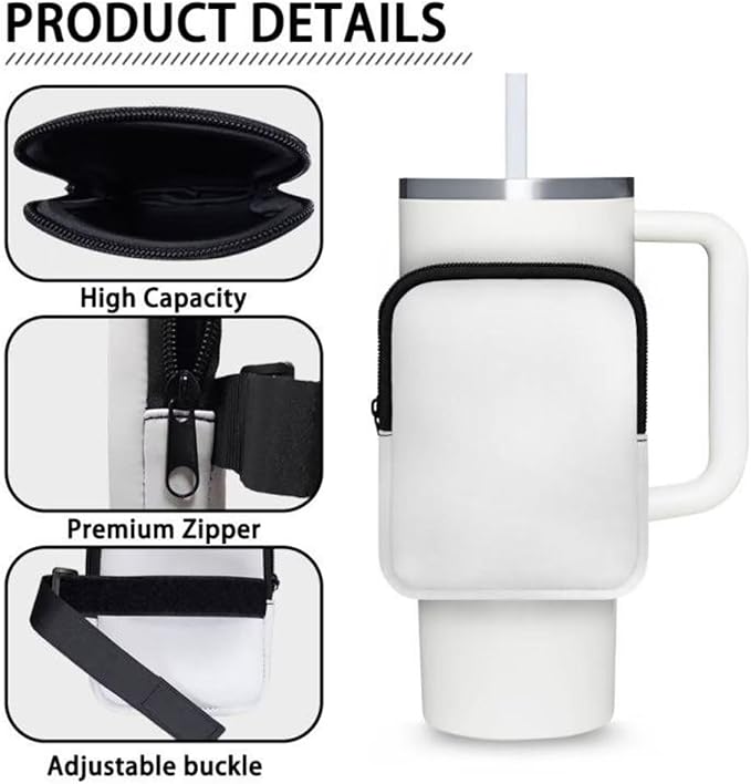 Cute Cat Tumbler Pouch Bag Water Bottle Pouch for 40oz Cup Pouch for Stanley Accessories with Adjustable Strap Tumbler IceFlow Storage Pocket Pink