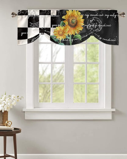 Buffalo Plaid Blackout Tie Up Valance Curtains for Kitchen Windows Farmhouse Sunflower Window Toppers Balloon Shades for Living Room/Bathroom/Bedroom,1 Panel,54" X 18" Autumal Wild Flower