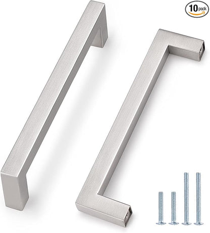 Probrico Stainless Steel Modern Kitchen Cupboard Handles 5 Inch Holes Centers Cabinet Drawer Pulls Brushed Nickel 5.5 Inch Total Length 10 Pack
