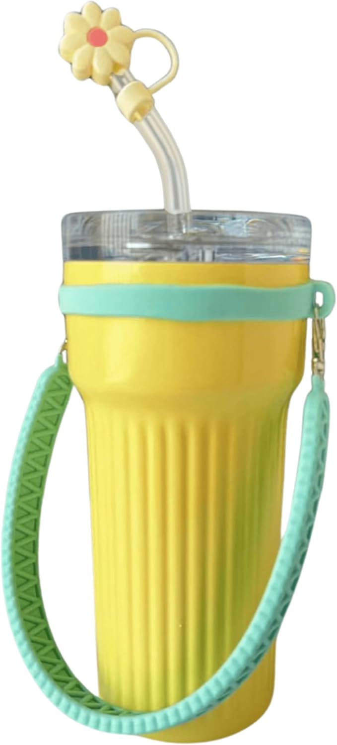Stanley Accessories Water Bottle with Strap Bottle Sling Carrier with Handle Attachment Fits Most 8-40oz Tumbler & Stanley + 4Cute Straw Covers 3D Straw Toppers Gift Set-Daisy