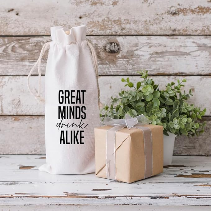 Andaz Press Mothers Day Wine Bag, Great Minds Drink Alike, Mothers Day Wine Bottle Cover, Mother's Day Gifts, Canvas Wine Gift Bag Champagne Bottle Bag Wine Bags For Wine Bottles Gifts 1-Pack
