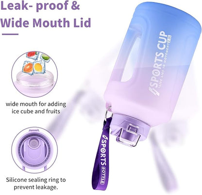 Water Bottle with Time Marker, 78OZ/Half Gallon Leak-proof Water Jug, Large Portable Water Bottles with Handle, BPA Free Fitness Water Jug for Gym, Outdoor, Sport (Purple)