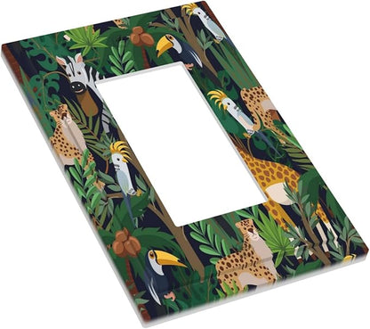 Cartoon Animal Zebra Leopard Giraffe Bird Leaf 1 Gang Rocker Nursery Light Switch Covers Decorative Single Decora Outlet Wall Plate Faceplate Switchplate GFCI for Kidroom Bedroom