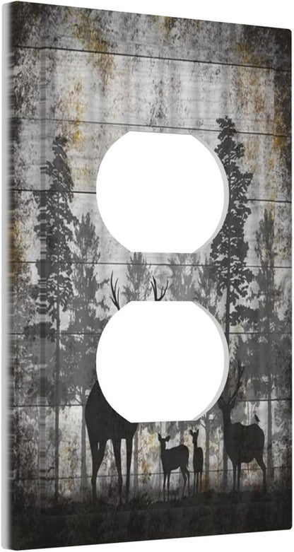 Rustic Deer Forest Vintage Wood Board Single Duplex Wall Plate Covers Boho Light Switch Cover 1 Gang Outlet Plate Decorative Country Electrical Receptacle Art Faceplate Switchplate for Farmhouse