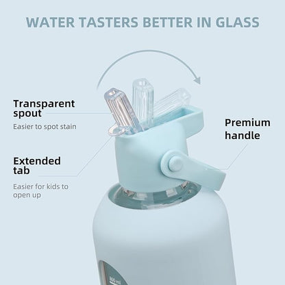 20 oz Glass Water Bottles with Straw Borosilicate Glass Water Bottle with Time Marker Motivational Water Bottles with Silicone Sleeve Leak Proof Reusable BPA Free