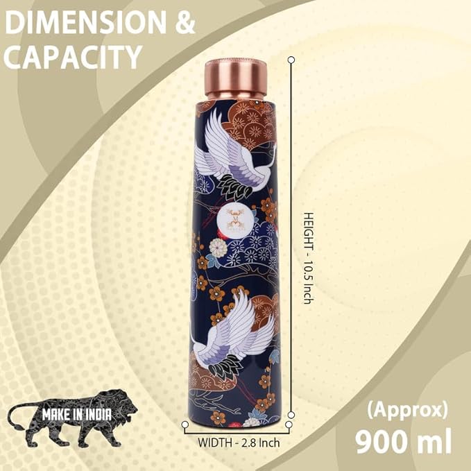 Copper Water Bottle A Handmade Ayurvedic Enameled Print Pure Copper Water Bottle For Drinking - Increase Your Water Consumption, and Experience Immediate Health Benefits (ENAMELED PRINT 13)