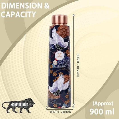 Copper Water Bottle A Handmade Ayurvedic Enameled Print Pure Copper Water Bottle For Drinking - Increase Your Water Consumption, and Experience Immediate Health Benefits (ENAMELED PRINT 13)