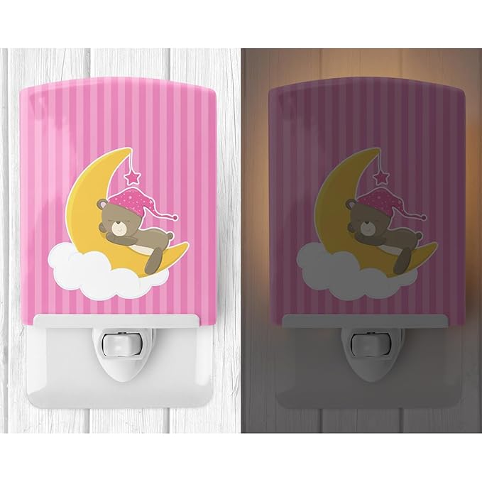 Caroline's Treasures BB8617CNL Baby Girl Bear Sleeping Ceramic Night Light Compact, UL-Certified, Ideal for Bedroom, Bathroom, Nursery, Hallway, Kitchen, 6x4x3, Multicolor