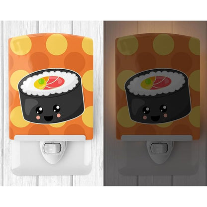 Caroline's Treasures BB8802CNL Sushi Roll with Face Ceramic Night Light Compact, UL-Certified, Ideal for Bedroom, Bathroom, Nursery, Hallway, Kitchen, 6x4x3, Multicolor