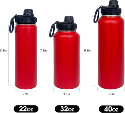 4pack 40 oz Insulated Water Bottle With Straw, Stainless Steel Sports Water Cup Flask with 2 Lids, Wide Mouth Travel Thermal Mug,Red