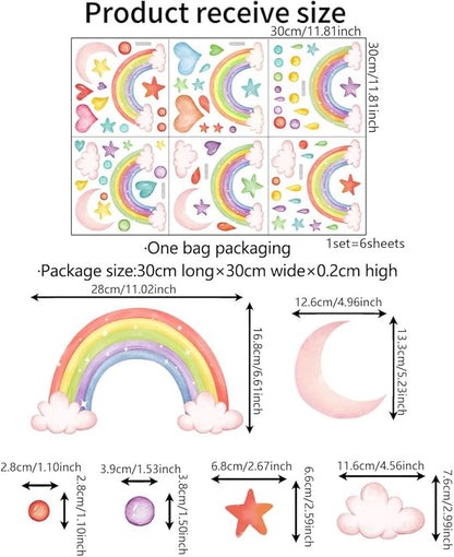 Watercolor Rainbow Wall Decor Stickers Small Rainbow Wall Decal Rainbow Heart Moon Wall Stickers for Girls Boys Baby Bedroom Nursery Wall Decor