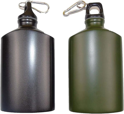 Military Canteen Water Bottle Aluminum - for Travel Camping Hiking Outdoor Recreation, with Hook Portable BPA Free, 18oz Black