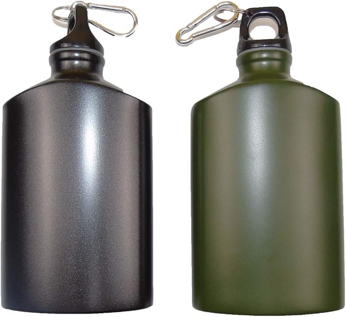 Aluminum Flat Military Canteen Water Bottle - for Travel Camping Hiking Outdoor Recreation with Hook Portable BPA Free 18oz Green