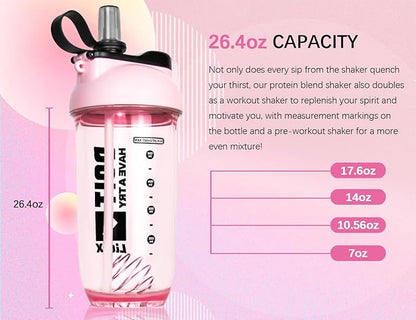 Litex Shaker Bottles for Protein Shakes, 26oz Blender Shaker Bottle for Pre-Workout,Shaker Cups with Straw, BPA-free Tritan Mixer Bottles for Protein Powder,with Cup Brush and Instructions (Pink)