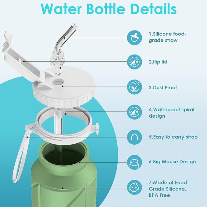 690ML Collapsible Water Bottles Reusable Leak Proof Silicone Water Bottle BPA Free Durable Foldable Sports Bottles & straw 23oz Lightweight Bottle for Gym Hiking Biking Camping Travel Bottle