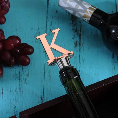 Miicol Wine Bottle Stopper, Prosecco Stopper, Rose Gold Wine Stopper, Personalised Champagne Stopper, Initial Wine Stopper, Funny Prosecco Gift, Wine Lovers Gift, Kitchen Decor, Letter K