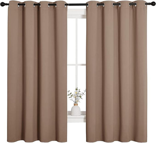NICETOWN Blackout Window Curtains and Drapes for Kitchen, Window Treatment Thermal Insulated Solid Grommet Blackout Drapery Panels (Set of 2, 55 by 68 inches, Cappuccino)