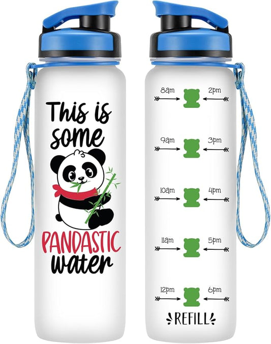 LEADO 32 oz 1 Liter Motivational Tracking Water Bottle with Times to Drink - This is Some Pandastic, Panda Gifts - Funny Mothers Day, Birthday Gifts for Women, Friends, Mom, Sister, Coworker