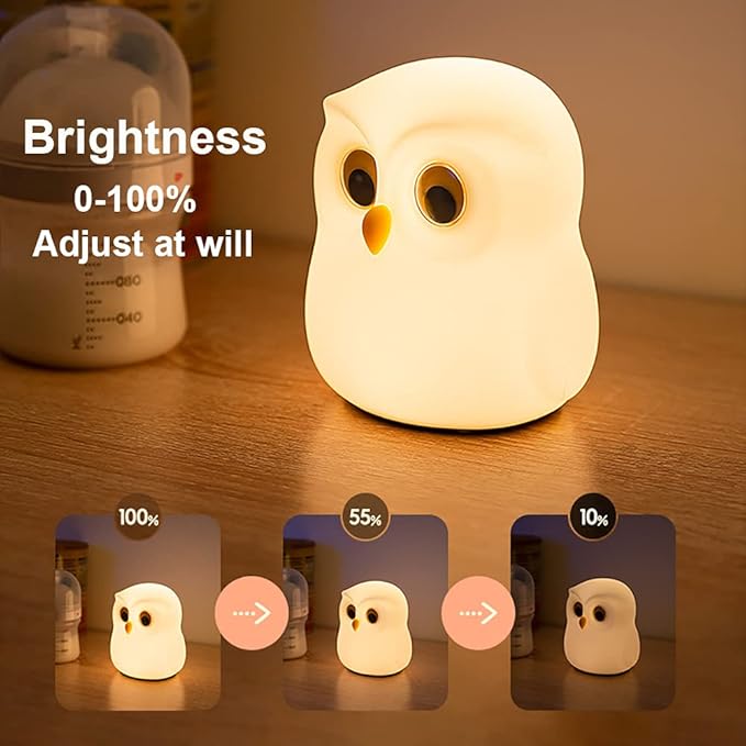 Cute Owl Kids Night Light, Birthday Gifts Room Decor Bedroom Decorations for Baby Child, LED Color Changing Soft Silicone Lamp, Gift Box