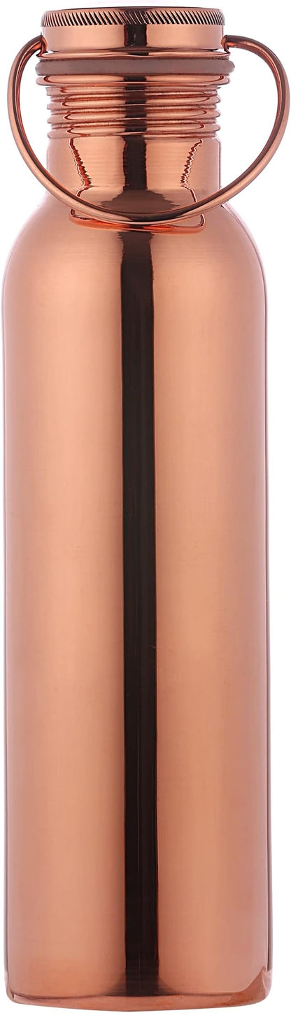 Pure Copper Water Bottle with Handle, 600 Ml, UNLINED, UNCOATED and LACQURED-FREE for Ayurvedic Health Benefits
